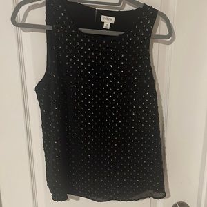 Black tank top with gold polka dot detail
